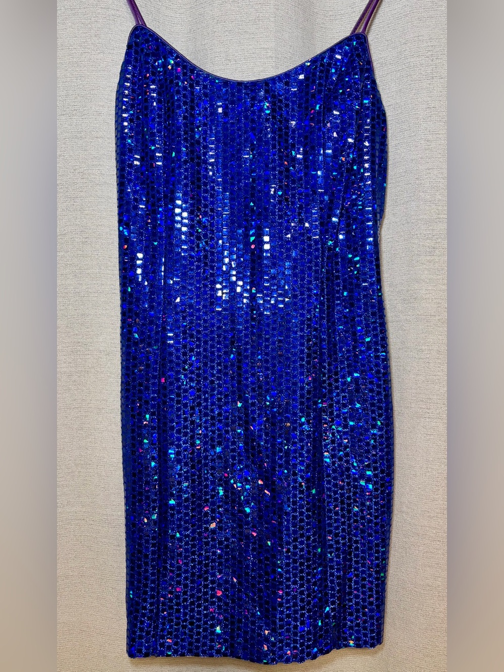 Vintage 80’s L.A. Glo Royal Blue Holographic Sequin Mini Dress Medium